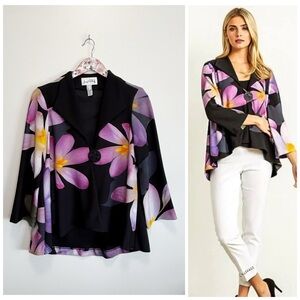 JOSEPH RIBKOFF Floral 3/4 Sleeve Jacket Style 211395 Size 8 Purple Black